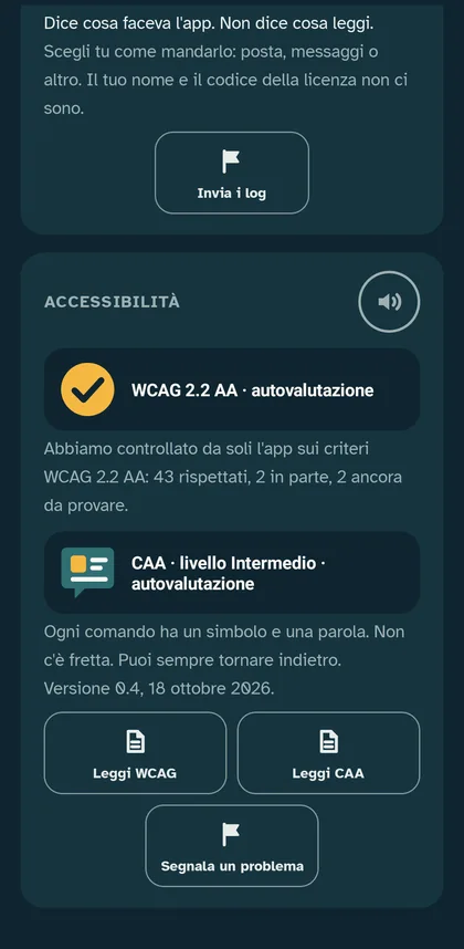 Scheda Accessibilità nelle Impostazioni dell'app