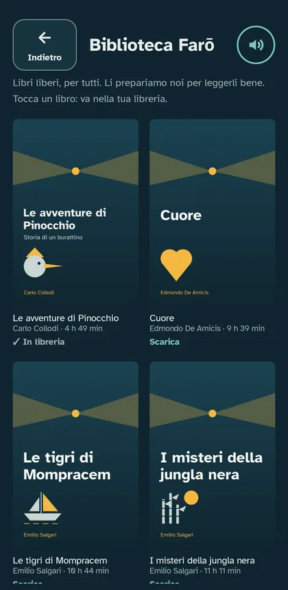 La Biblioteca Farō con le copertine dei libri da scaricare