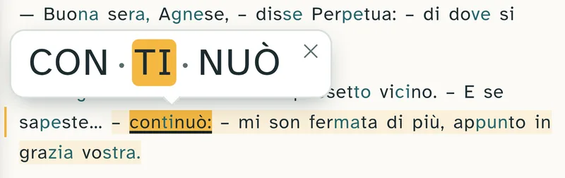 Fumetto con la parola divisa in sillabe