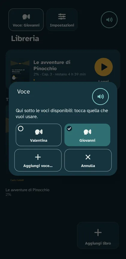 Finestra Voce con le voci Valentina e Giovanni
